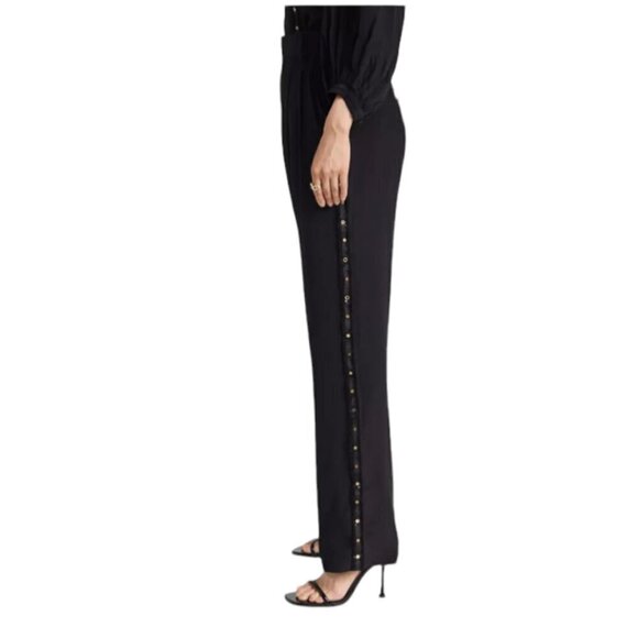Figue Hadley Women’s Pants Black Embellished Silky Pleated Waist Straight Leg 12 - Picture 1 of 16